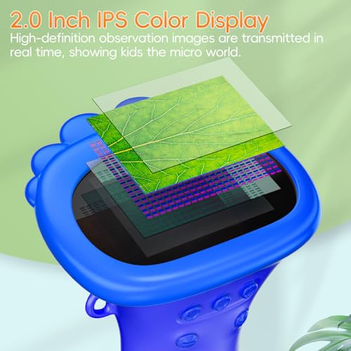 Microscope for Kids, SKYBASIC 2" IPS Screen 1000X Handheld Digital Microscopes HD Pocket Portable Mini USB Microscope Camera, PC Compatible, Science Edu Fun Birthday Gifts Toys for Children Students - color: Blue
