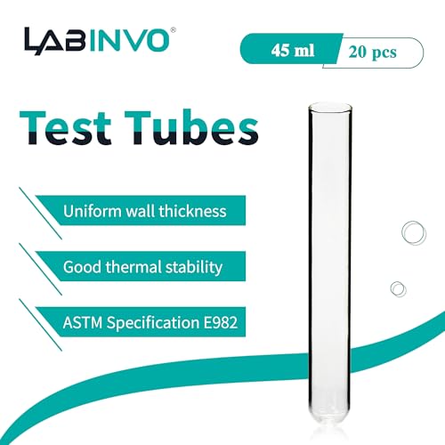 45ml Glass Round Bottom Test Tubes, Thickness 1.0-1.2, 20x200mm, Pack of 20, IN-TTG25 - style: 45ml, pack of 20
