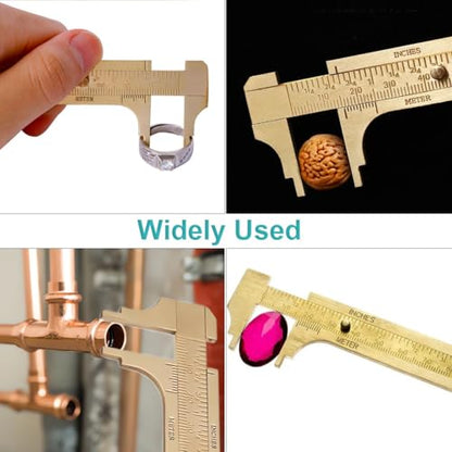 Pocket Caliper, 100mm Double Scale Sliding Gauge Brass Vernier Caliper Tool Handy Pocket Ruler - MM Measuring Tool Metal Caliper Measuring Tool Mini Caliper for Measuring Bead Wire Jewelry Rings 1PCS