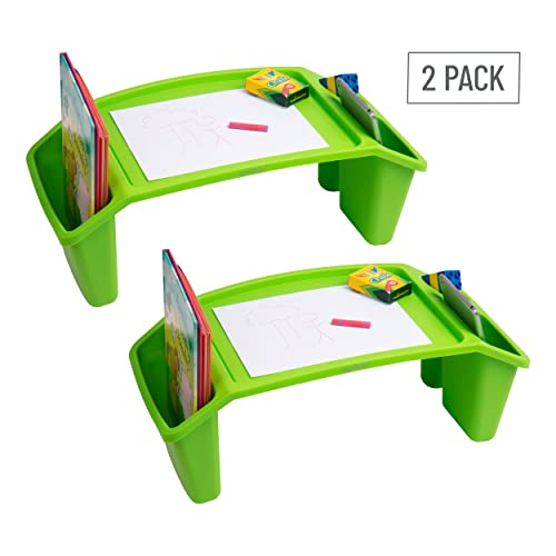 Mind Reader Kids Lap Desk, Portable Activity Tray with Side Storage, Stackable Plastic Desk for Drawing, Snacks, Study, Set of 2, Green - color: Green