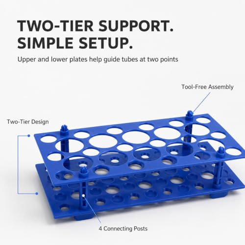 Centrifuge Tube Rack 2-Pack, 28-Well PP Holder for 10, 15 and 50 mL Tubes - color: Blue