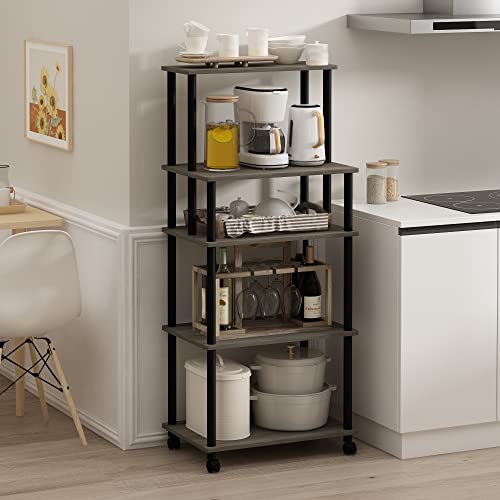 Furinno Turn-N-Tube 5-Tier Toolless Kitchen Storage Cart with Lockable Wheels, French Oak Grey/Black - color: French Oak Grey/Black, size: 5-Tier