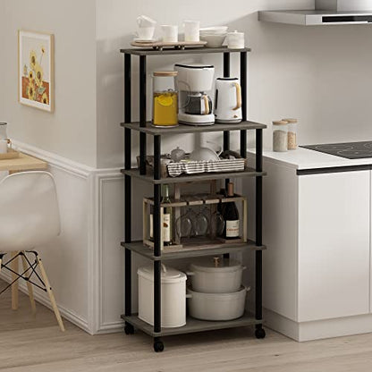 Furinno Turn-N-Tube 5-Tier Toolless Kitchen Storage Cart with Lockable Wheels, French Oak Grey/Black - color: French Oak Grey/Black, size: 5-Tier