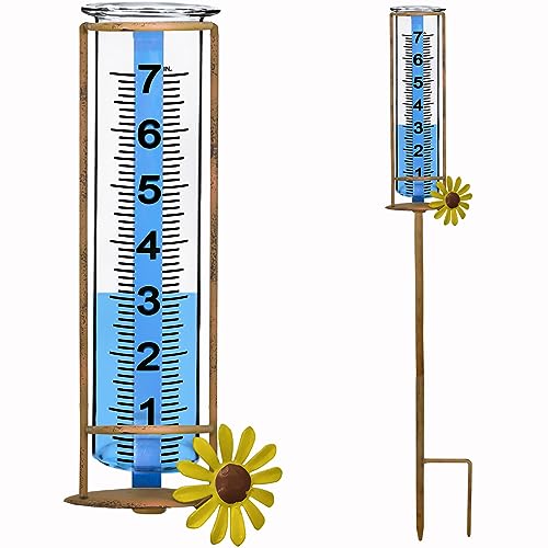 Rain Gauge Outdoor, Freeze Proof Rain Gauges Outdoors Best Rated,7" Capacity Detachable Rain Guage with Stake for Yard,Lawn & Garden,Large Clear Number and Scale Rain Measure Gauge,Rain Water Meter - color: Large Flower Rain Gauge