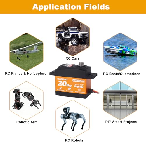 HobbyPark Waterproof Servo Metal Gear RC Servo Digital Servo w/Aluminum Horn RC Parts for 1/12 1/10 RC Crawler RC Truck RC Car Buggy Robotic Control Angle 90°-180° Programmable 8.4V HV (20kg Torque)