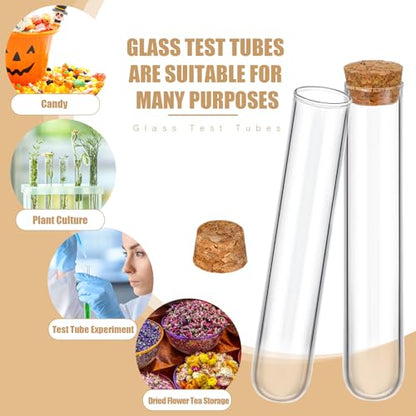 Thyle Glass Test Tubes Bulk with Cork Clear Stoppers, 25x140mm/45ml, 200 Pcs - size: 25x140mm/45ml