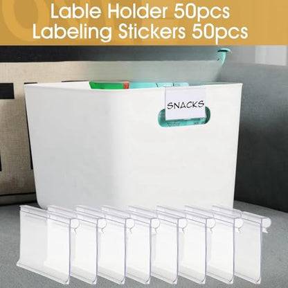 50pcs Labels for Storage Bins Plastic Label Clip, Basket Labels Clip On Wire Shelf Price Label Holder Merchandise Sign Display Holder, 50pcs Label Insert Included (2.76IN*1.57IN) - size: 2.76IN*1.57IN