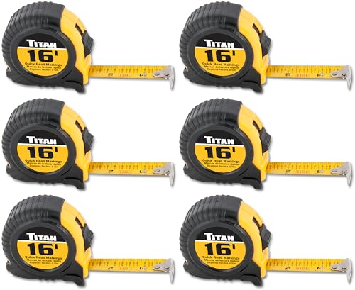 Titan 10916 Tape Measure with Easy-Read Standard Markings and Durable Case, 6-Piece Set, 16-Foot - size: 6-Pack 16ft