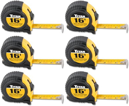 Titan 10916 Tape Measure with Easy-Read Standard Markings and Durable Case, 6-Piece Set, 16-Foot - size: 6-Pack 16ft