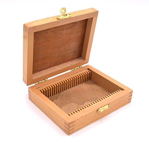 EISCO Wooden Microscope Slide Box with Latch, Holds 25 Slides – Durable, Hinged Lid, Secure Storage for 75x25mm Slides