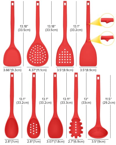 BUNDLEPRO Silicone Cooking Utensils Set, 9 Pcs Kitchen Utensils, One-Piece - color: Red