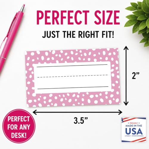 Andaz Press Desk Name Tags for Classroom, 20 Pack Waterproof Vinyl Student Name Labels 3.5 x 2 in, Write-On Cubby & Bin Labels, Bright Pastel Dots Back to School Name Plates - color: Bright Pastel Dots