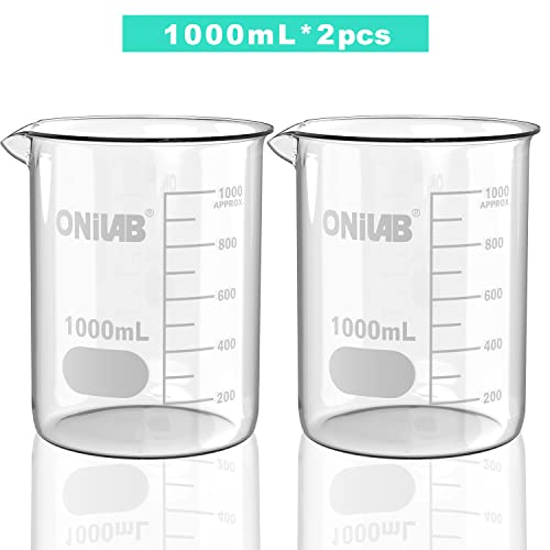 ONiLAB 1000mL Glass Beaker, 2 Pcs, Borosilicate Glass - style: 1000ml-2pcs