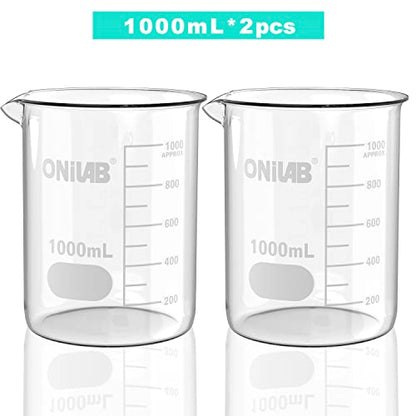 ONiLAB 1000mL Glass Beaker, 2 Pcs, Borosilicate Glass - style: 1000ml-2pcs