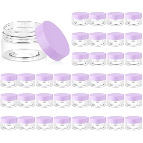 Eternal Moment 36 Pack 1 OZ Plastic Jars Clear Cosmetic Container with Lids - color: Purple Lid, size: 1 Ounce