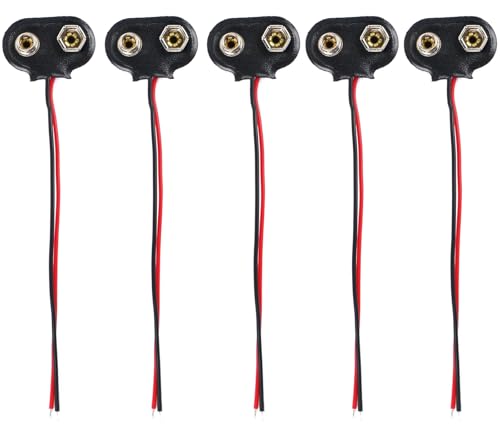 9V Battery Connector 5 Pack, T-Type 9 V Battery Clip-9V Buckle Connector Hard Buckle Plastic Housing and Wires Leads Iength 5.9 inches - size: 5 Pcs T-Type