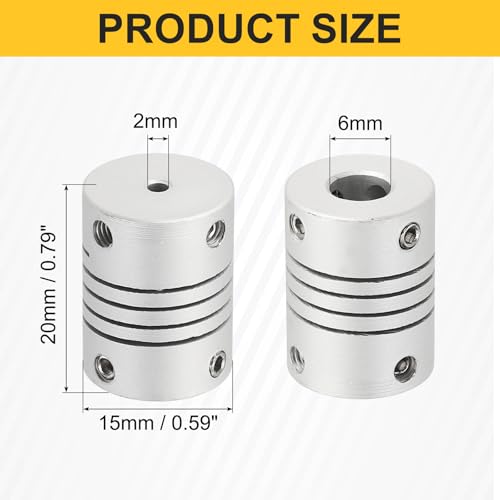 uxcell 4Pcs Flexible Couplings 2mm to 6mm Aluminum Alloy Joint Connector - size: 2mm to 6mm, style: D15 x L20mm