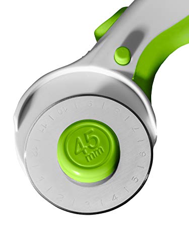 Elan 45mm Rotary Cutter for Fabric Green, Ergonomic Rotary Fabric Cutter Wheel with Built-in Blade Safety Lock, Cutting Wheels for Sewing and Quilting