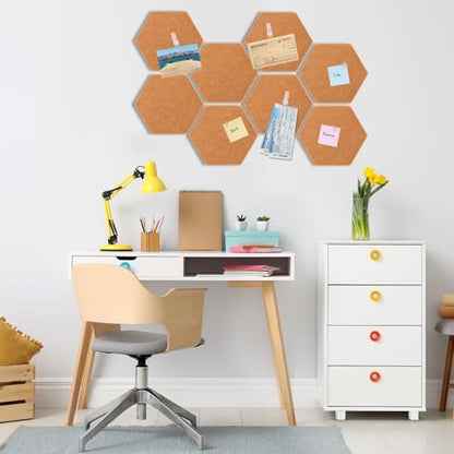 Mooliwe 8 Pcs 12 Inch Hexagon Cork Board Tiles Pins Clips, Yellow - color: Yellow