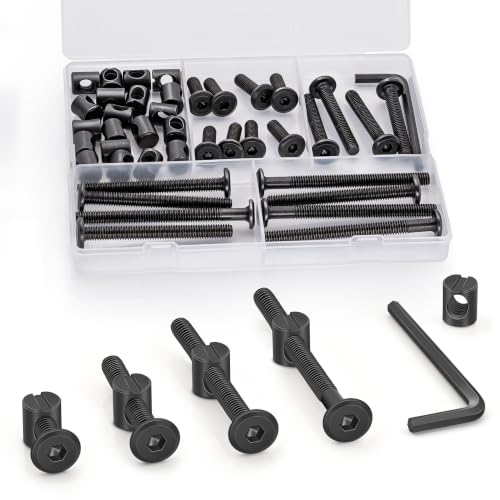 M8 Furniture Screws Assortment Kit - Black Flat Head Socket Cap Screws and Barrel Nuts, 4 Lengths (20/40/60/70mm) with Allen Wrench, 20 Sets - color: Black, size: M8 Kit