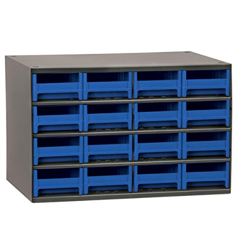 Akro-Mils 19416 Steel Parts Garage Storage Cabinet Organizer for Small Hardware, Nails, Screws, Bolts, Nuts, and More, 17-Inch W x 11-Inch D x 11-Inch H, 16-Drawer, Gray Cabinet/Blue Drawers - color: Gray Cabinet/Blue Drawers, size: 16-Drawer