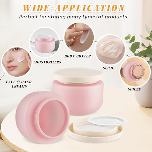 4 Pack 8 OZ Plastic Jars Round Cosmetic Container with Lids,Wide Mouth Soft Slime Jars for Lotion,Hand Cream,Ointments,Makeup,Body Butter,Rhinestone,Samples Pot Travel Make Up Storage (Pink) - color: Pink