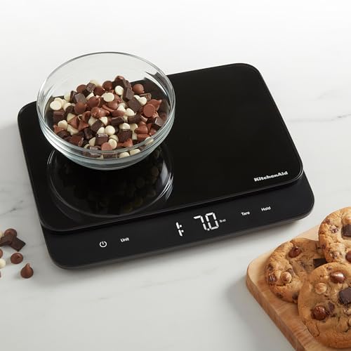 KitchenAid KQ917 High Capacity Glass Surface Digital Kitchen and Food Scale, 30 Pound Capacity and Precision, Grams, Ounces, Pounds, Fluid Ounces & Milliliters, LED, Tare Function, Black - color: Black