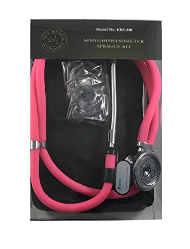 EMI Pink Sprague Rappaport Stethoscope with Black Aneroid Sphygmomanometer Blood Pressure Cuff Medical Nurse Set #340 - color: Pink/Black