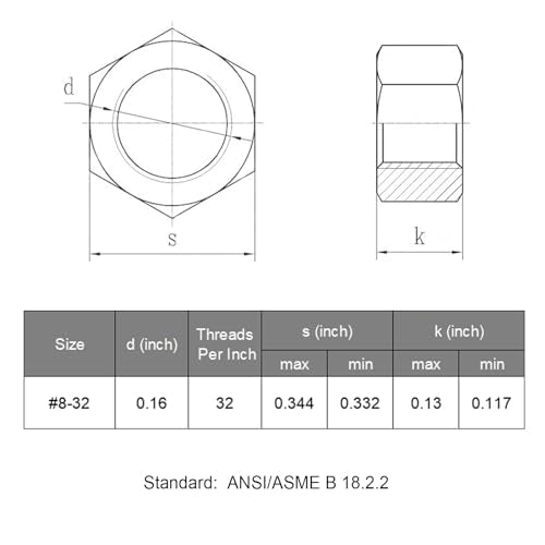 VGBUY 200pcs #8-32 Hex Nuts, 304 Stainless Steel 18-8 External Hex nut 8-32, SAE Hex Machine Screw Nuts Hardware Nuts (VG01310) - size: #8-32(200pcs)