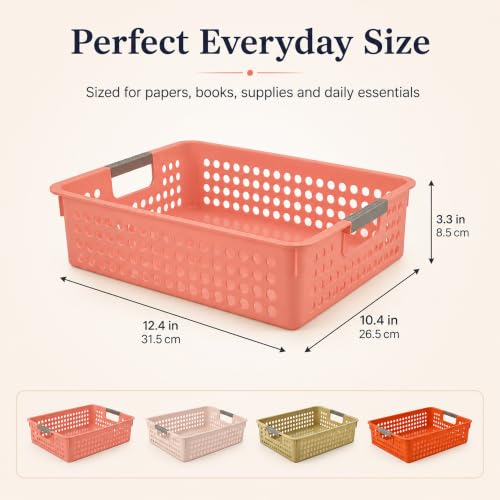 Stackable Paper Trays for Classroom, 4 Pack Plastic Turn in Baskets for Letter/A4 Paper, Desk Organizer Trays with Handles, Cream Beige Peach Orange - color: Neutral