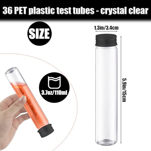 Test Tube, 36 Pack 3.7 Oz Plastic Test Tubes Plastic Tubes with Caps Clear Plastic Test Tubes, Plastic Tubes for Storage Clear Test Tubes with Lids for Bath Salt, Candy, Party, Plants (Black) - color: Black