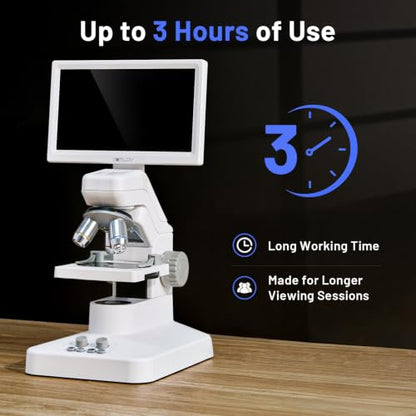TOMLOV DM301 Pro Microscope for Kids Adults Students, 7" Screen Science Kit - color: White