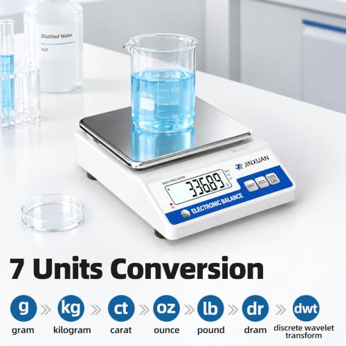 Digital Lab Scale 0.01g Accuracy 5000g Analytical Balance Scale Precision Scale for Weighing Gold Silver Jewelry Diamond Powder Grain Food, Electronic Gram Scale with 500g Weight, LCD Display, 7units - style: 5000gx0.01g with 500g Calibration Weights