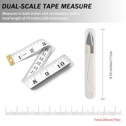 Soft Tape Measure with Scissor, Dual Scale Body Measurement for Weight Loss, Sewing, Fabric, Cloth, Knitting, Flexible Tailor Craft Ruler, 200cm/79 inch (White) - size: 1PCS