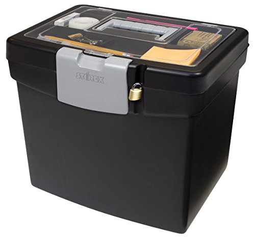 Storex 61504B02C Portable File Box with XL Lid, 11 x 13-1/2 x 11 Inches, Black - color: Black, size: 11 x 13-1/2 x 11 Inches (Pack of 1), style: Letter Size with XL Lid