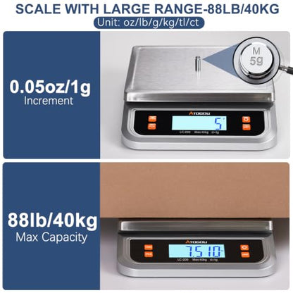Atogou 88lb Food Scale, Commercial Kitchen Scale Plug-in Usable - size: Silver 88 lb (40 kg)