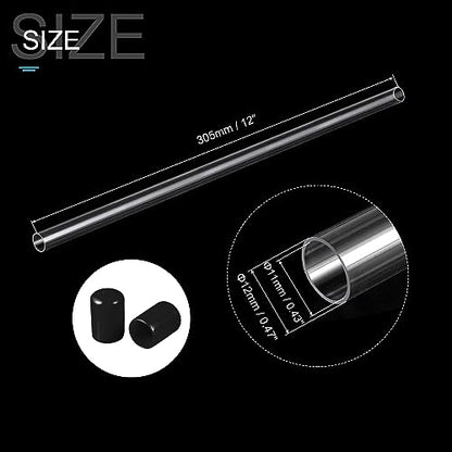 PATIKIL Clear Rigid Tube Round Plastic Tubing with Black Rubber Caps Polycarbonate Water Pipe, 305mm/ 12 Inch Length, 11mmx12mm/0.43"x0.47", 2 Set - color: Black,Clear, size: 0.43"x0.47"