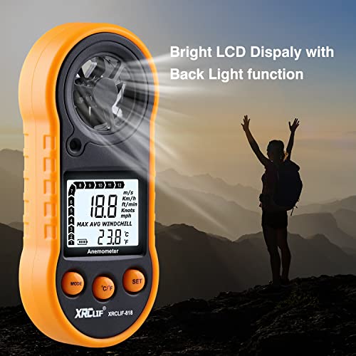 Digital Wind Speed Meter Anemometer Handheld Wind Gauges Air Flow Velocity Meter for Measuring Wind Chill Temperature Speed, Wind Meter Thermometer Gauge for Shooting Windsurfing Fishing Hunting - color: Yellow