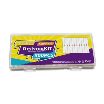 50 Values 1/8W Resistor Kit from 1 Ohm to 1M Ohm 1/8 Watt 5% Carbon Film Resistors Assortment - size: 1/8W