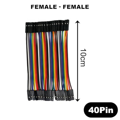 40pcs 10cm Female to Female Dupont Jumper Wire, 40Pin Pin Header Connector Cable Kit 2.54mm Rainbow Ribbon F-F for Arduino Raspberry Pi Board to Board Electronics Prototyping - size: 10cm 40PCS F-F