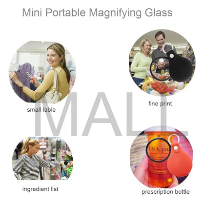 3 Pack 10X Keychain Pocket Magnifying Glass with Rotating Protective Case, Mini Portable Pendant Magnifier for Daily Fine Print Inspection & Outdoor Hobby