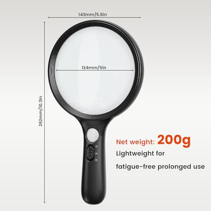 Magnifying Glass with Light Large 24 LED, 10X Handheld Illuminated Lighted Magnifier 1UV Light for Seniors, Close Work, Reading, Coins, Jewelry