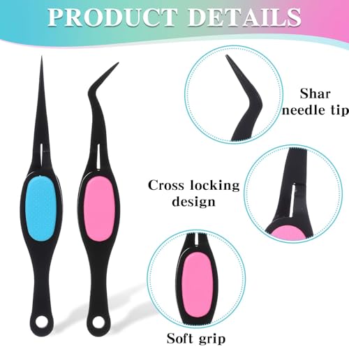 Ymapinc 2PCS Stainless Steel Reverse Tweezers for Crafts, False Eyelashes Precision Jewelry Tweezers for Stickers, Beading Bracelet Making Art - color: Black