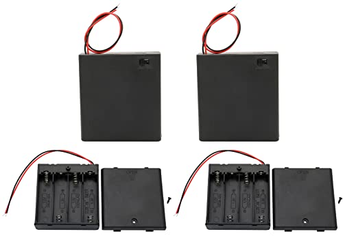6V AA Battery Holder Bundle ，4X 1.5V AA Battery Holder Case with Wire Leads and ON/Off Switch (4 Pack)