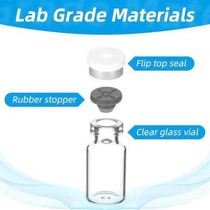 10 Pack 2ml Sealed Sample Vials Empty Transparent Storage Glass Vials with Self Healing Caps Injection Port