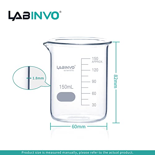Low Form Graduated Glass Beaker, 10pcs of Vol.150ml, 3.3 Borosilicate Glass Beaker Set, IN-BKL150 - style: 10 PCS of 150 mL