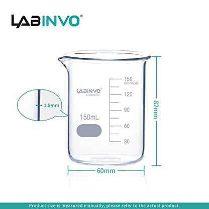 Low Form Graduated Glass Beaker, 10pcs of Vol.150ml, 3.3 Borosilicate Glass Beaker Set, IN-BKL150 - style: 10 PCS of 150 mL