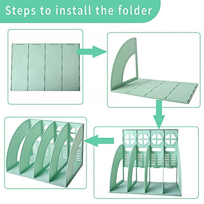 Marte Vanci Magazine File Holder Vertical PP Folder Book Desktop Organizer Plastic Storage Sturdy Vertical 4 Section Folder (Green) - color: Green 4 Section