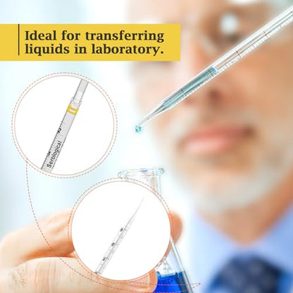 10ml Serological Pipettes, Disposable Plastic Polystyrene Pipettes with Individually Wrapped, Sterile, 200 Pcs - size: 10ML