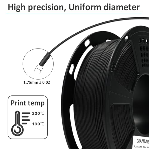GIANTARM 3D Printer Filament, Black Pla Filament, 1Kg(2.2lbs) Spool, 1.75mm Dimension Accuracy +/- 0.03mm, 3D Printing Filament, Dark Black - color: Black, size: 1kg